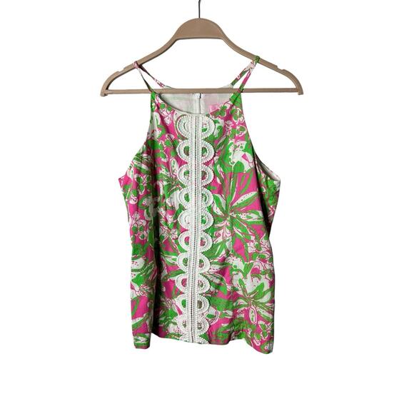 LILLY PULITZER Annabelle Top Sz 6‎ Pink/Green Forgot my Trunks Coastal Floral - Picture 2 of 5
